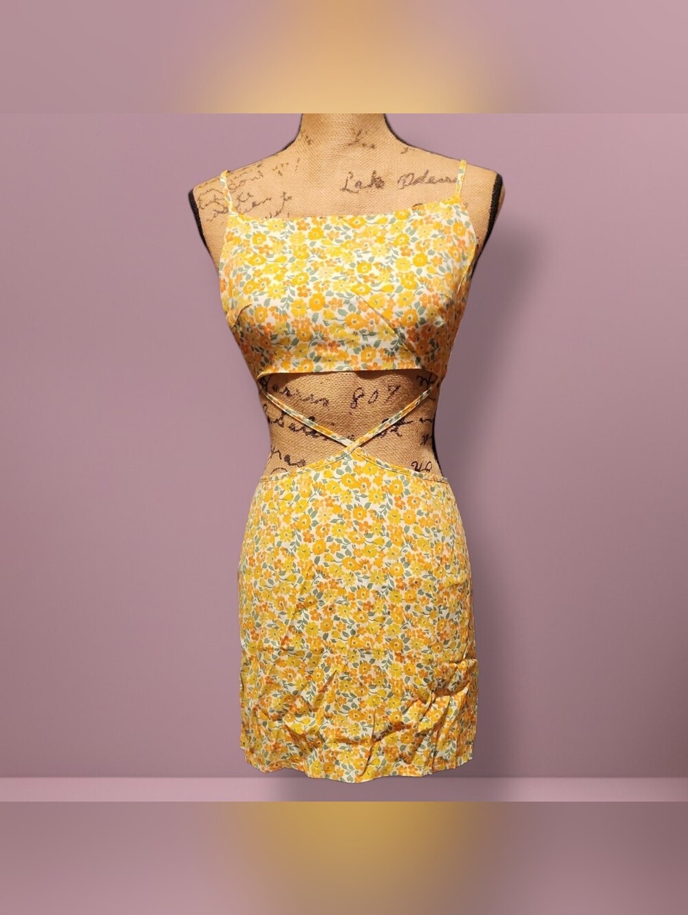 Sky To Moon Yellow Floral Cutout Dress